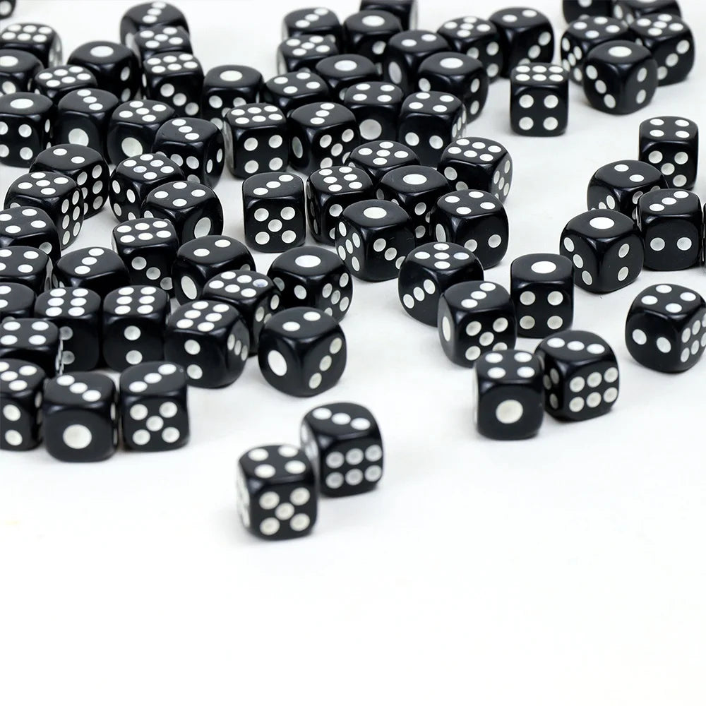 Factory Custom 12mm Black Acrylic Dice square D6 Sided with Round Corner and White Dot for Casino Funny Games