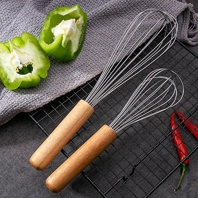 2021 Stainless Steel Egg Beater with Willow Handle 6\" and 8\" Whisks for Home Kitchen Use