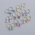 Dainty 925 Sterling Silver Rectangle Diamond Huggie Hoop Gold Plated Mini Hoop Dangle Charm Cz Cubic Zirconia Earrings YF3008