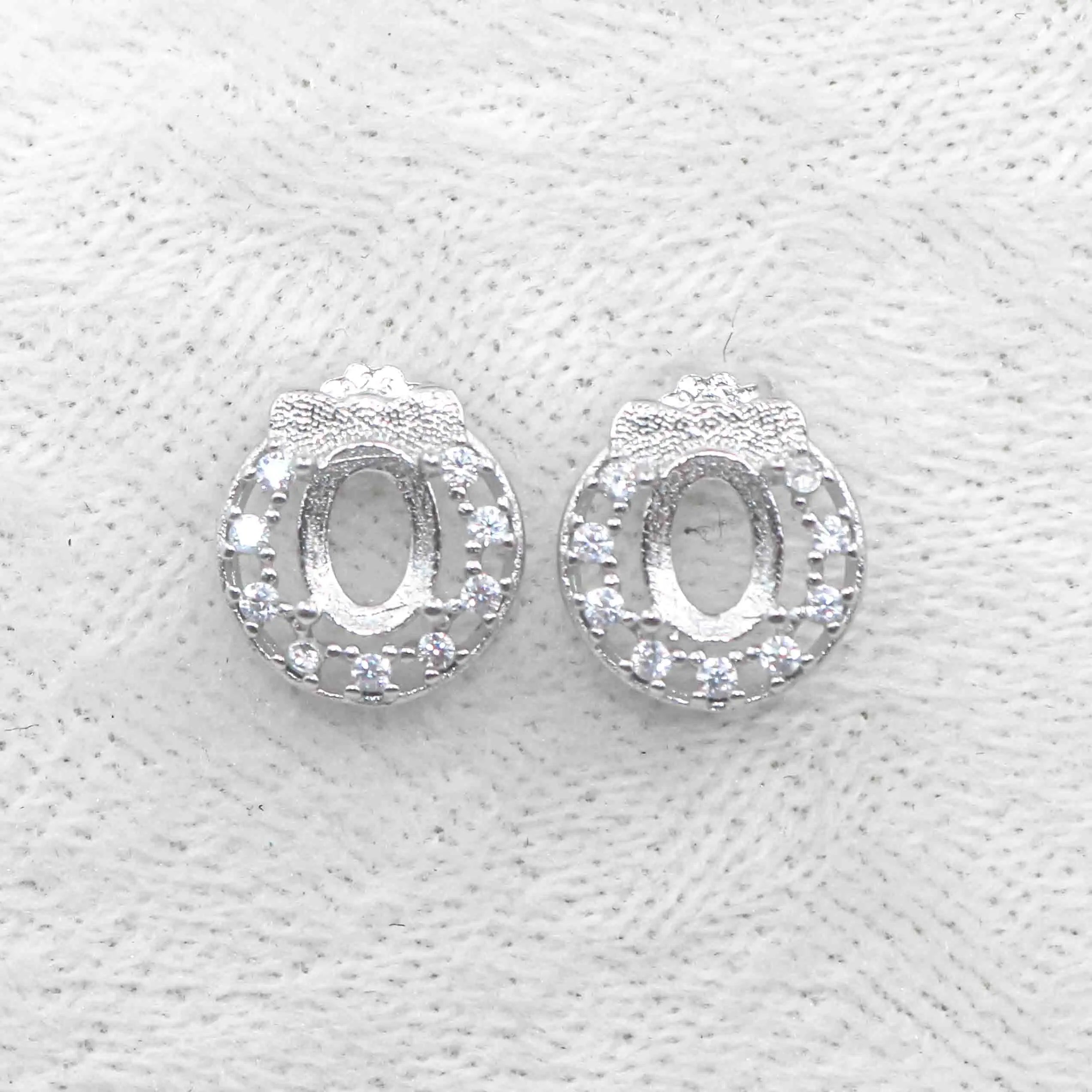 Sterling Silver 5*7mm Semi Mount Stud Earrings Empty Support Blank Claws Setting S925 Base Without Center Stone for DIY Inlay