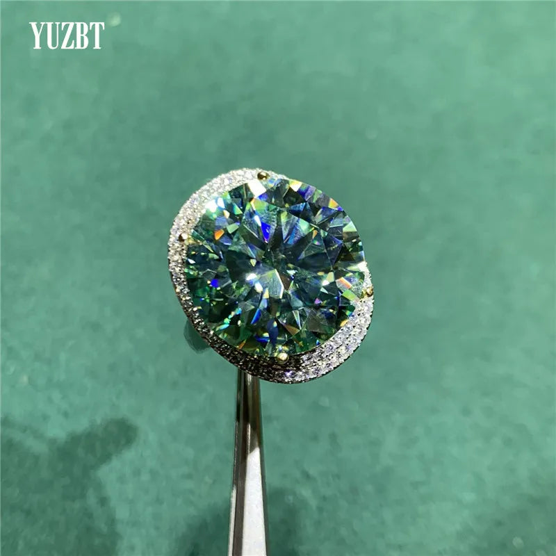 Silver 925 Original 15 Carat Brilliant Cut Diamond Test Past Big Blue&Green Moissanite Engagement Ring for Women Fine Jewelry