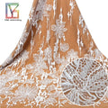 Luxury Sequins Embroidery Floral Pattern Bridal Beads Wedding Tulle Lace White Beaded Lace Fabric