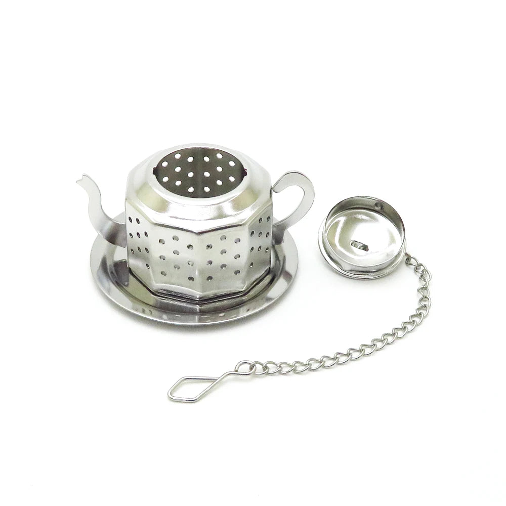 WELAND Stainless Steel 18/8 Food Grade Silver Gold Color Teapot Shape Tea Infuser Strainer for Loose Leaf Tea with Chain