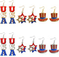 Fashion Jewelry Rhinestone USA Star Hat American Flag 4th of July Patriotic Independence Day Earrings