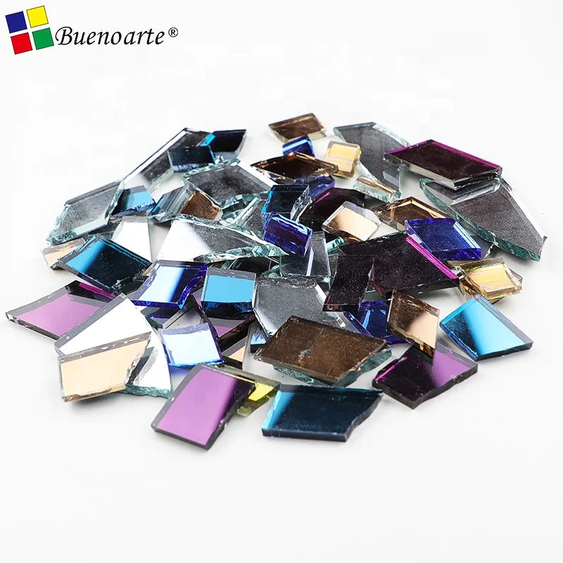 Buenoarte 1 kg Hot Sale Factory Prices Diy Irregular Broken Mirror Glass Scraps Mesh Loose Crafts Room Use Traditional 3-4mm