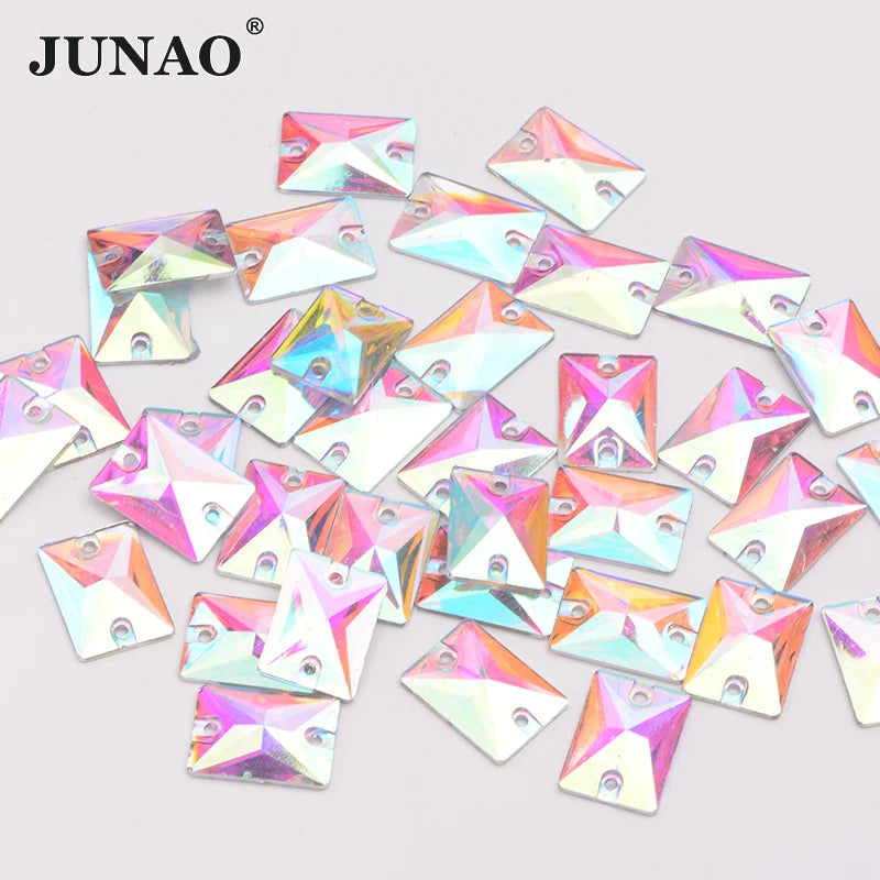 JUNAO Big Bag 13*18mm Resin Rhinestones With Hole 1000pcs Sew on Rectangle Crystal Rhinestones Sewing Stones for Clothes Making