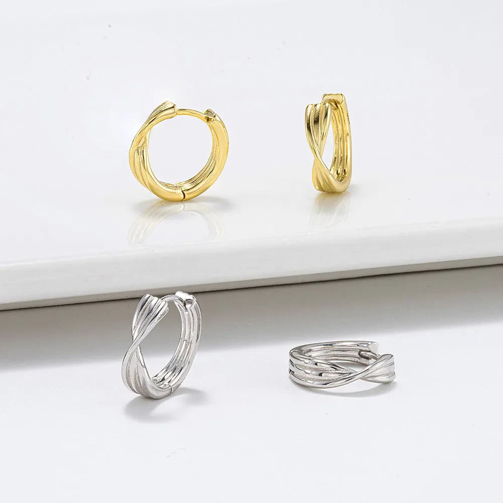 RINNTIN SE384 Minimalist Women Earrings Sterling Silver Twist 14K Gold Plated Hoop Earrings for Ladies Earings Womans 2023