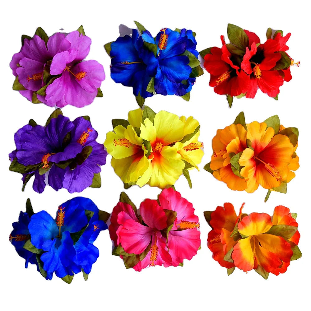 USA FREE SHIPPING Factory Supplier Wholesale HC00039 10 Colors  Artificial Silk Hibiscus Hawaiian Flower Hair Clip