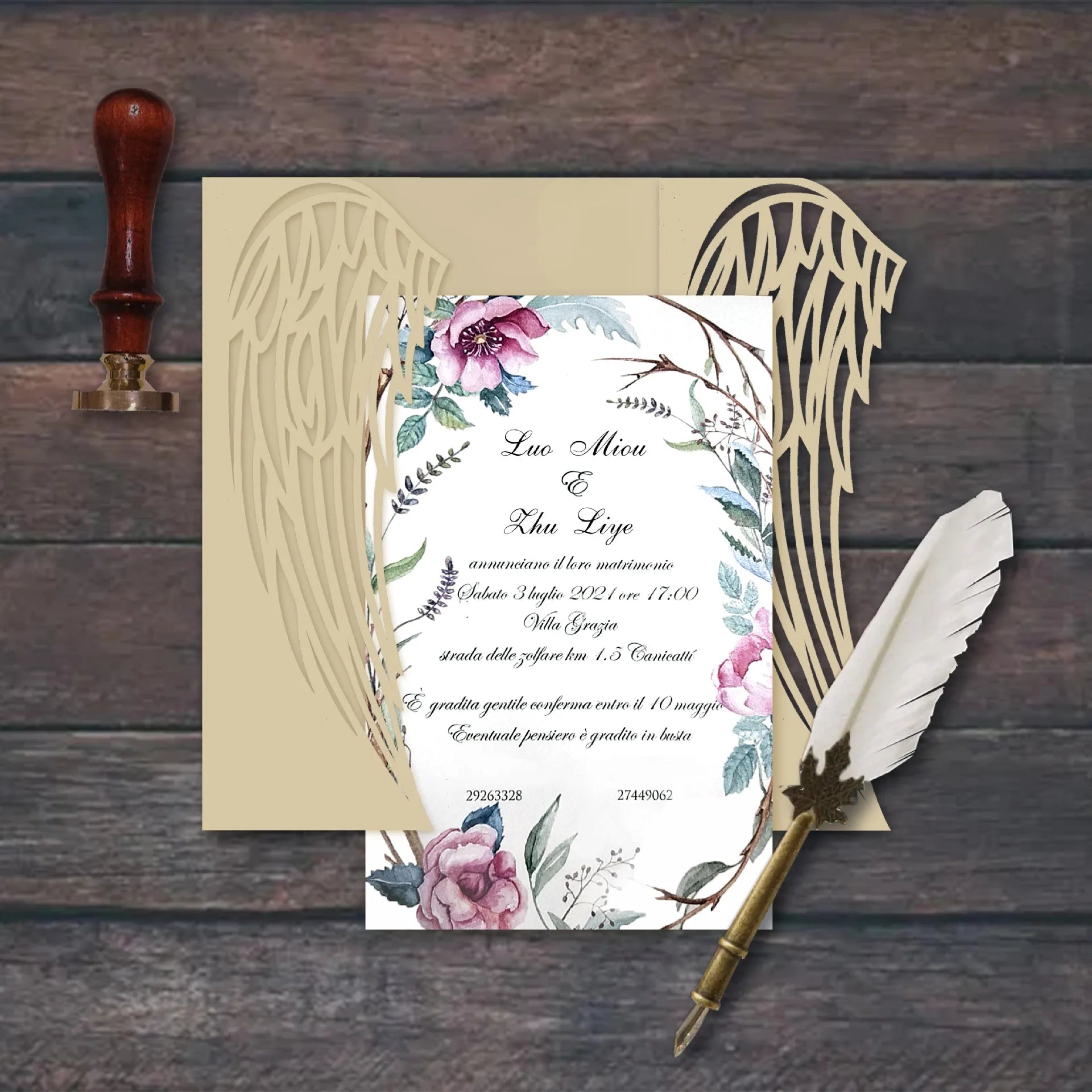 Hot Sale Laser Carved Wedding Invitation Card Angle Wing Greeting Card Engraved Love Style Paper Gift