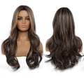 Long Chestnut Color Wigs Natural Brown Wavy Synthetic Wave Hair Wig for Women High Temperature Layered Daily Ombre Wig