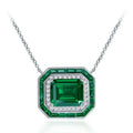 Emerald Rectangle Necklace Green 925 Silver White Gold Plated Rectangle Emerald Necklaces