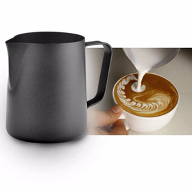 Metal Milk Frothing Jug Coffee Latte Espresso Coating Stainless Steel Black Pitcher