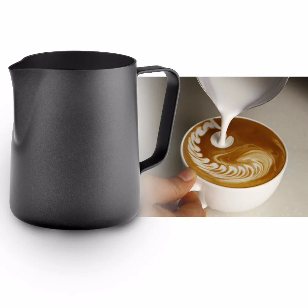 Metal Milk Frothing Jug Coffee Latte Espresso Coating Stainless Steel Black Pitcher