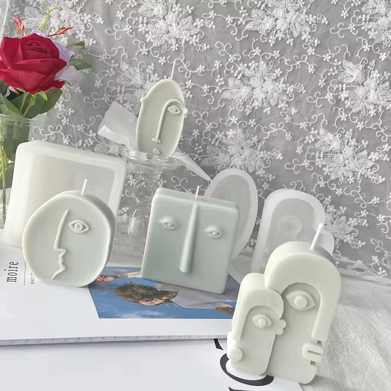 J1152 Plaster Ornament Making Portrait Sculpture Abstract Face Aromatherapy Candle Mould Nordic Design Face Silicone Candle Mold