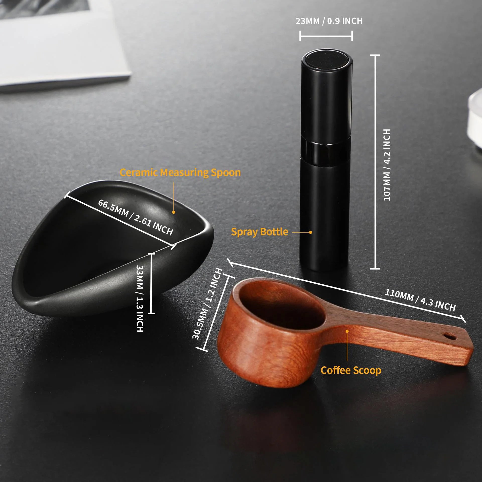 Classic Eco-Friendly Micro Sprayer Coffee Bean Dosing Tray Ceramic Walnut Scoop and Bean Measuring Tools Stocked Features