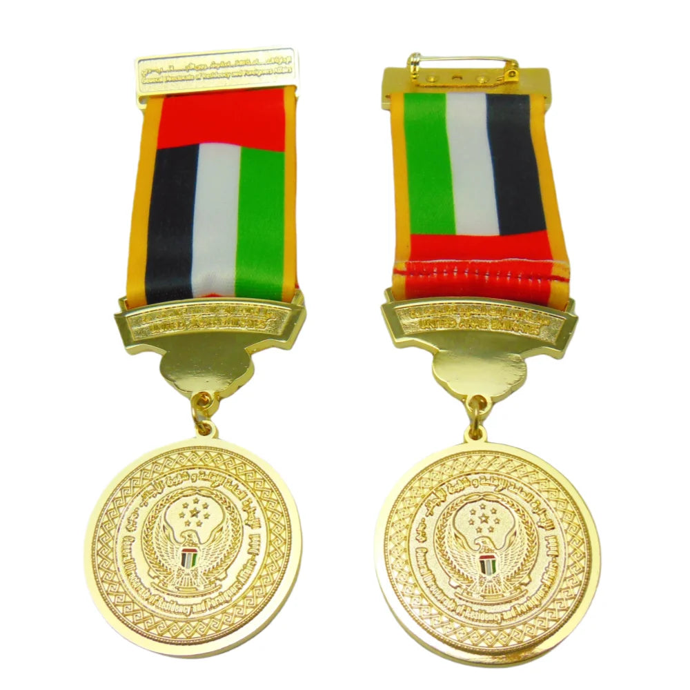 Custom UAE Bothside Gold Medal Dubai UAE Award Medal with 3D Torch Design Commemorative Eagle 3D Award Honor Medal