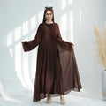 Two Piece Set Ramadan Chiffon Dubai Abaya Solid Color Robe Muslim Dress