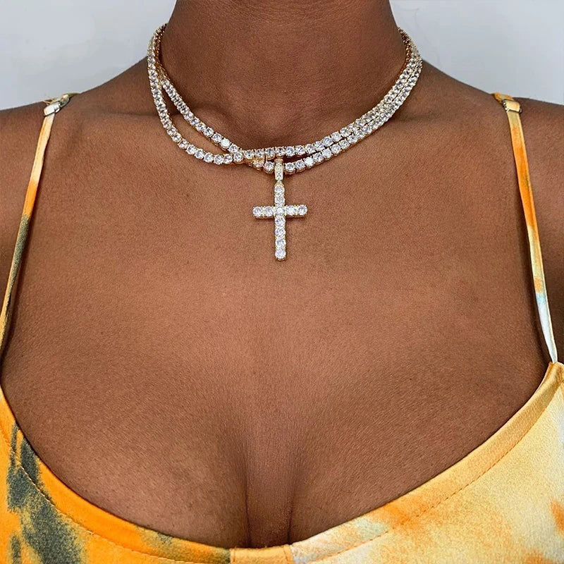 Wholesale Women Jewelry Accessories Fashion Iced Out Tennis Chain Custom Brass Zircon Diamond Hip Hop Jewelry CZ Tennis Necklace