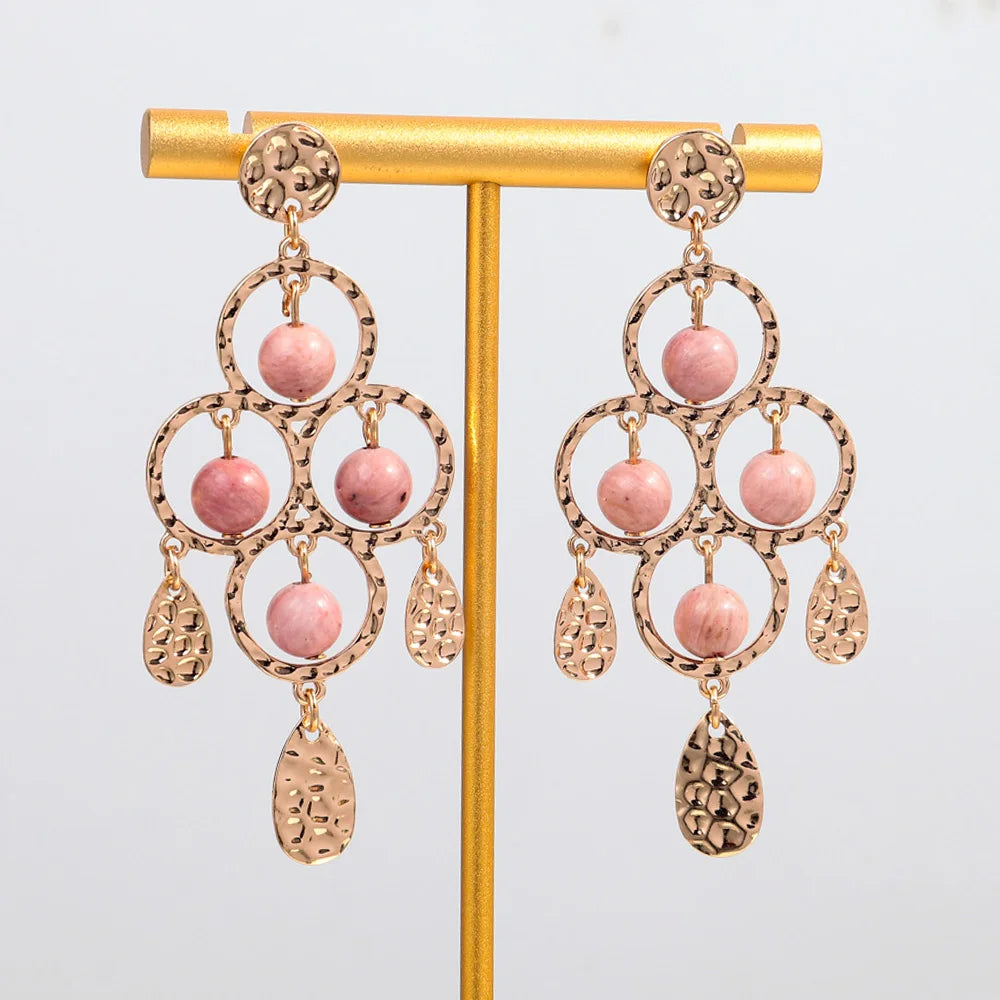 Retro-designed Colorful Resin-cut Geometric Leaves Elegant High Quality Alloy Jewelry Tassel Pendant Earrings for Unisex