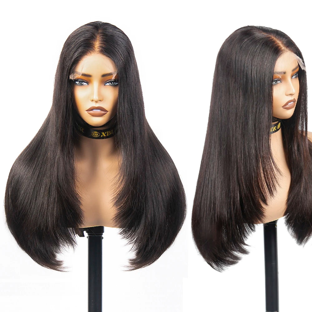 Free Shipping 250% Density Thick Layered Cut Bob Wig 5x5 HD Lace Closure Cuticle Aligned Raw Virgin Human Medium Straight Wigs
