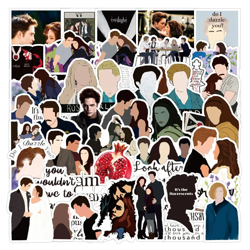 50Pcs Novel Twilight America Famous Movies TV Stickers for Home Fridge Table Decoration Waterproof Die Cut Stickers