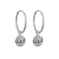 Fine 925 Silver Hoop Earrings for Women Eye Charm Marcasite Jewelry Accessories