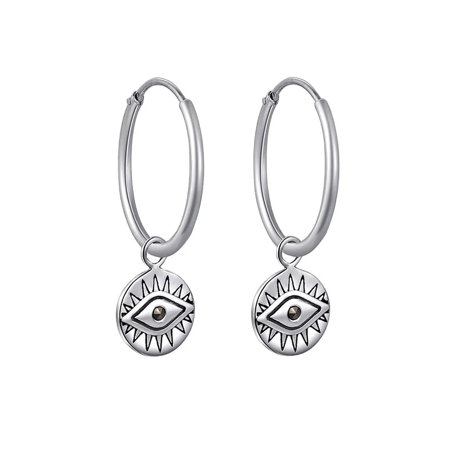 Fine 925 Silver Hoop Earrings for Women Eye Charm Marcasite Jewelry Accessories