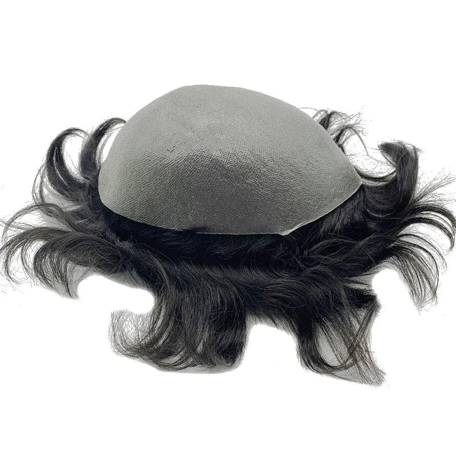 RU Fashion 100% Real Remy Hair Topper Natural Black All Thin Skin PU Human Toupee System Indian Hair Straight from United Man