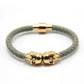 Pulseras Para Hombre Leather Bracelets 2024 New Design 18K Gold Plated Stainless Steel Skull Gothic Punk Bangle Bracelet for Men