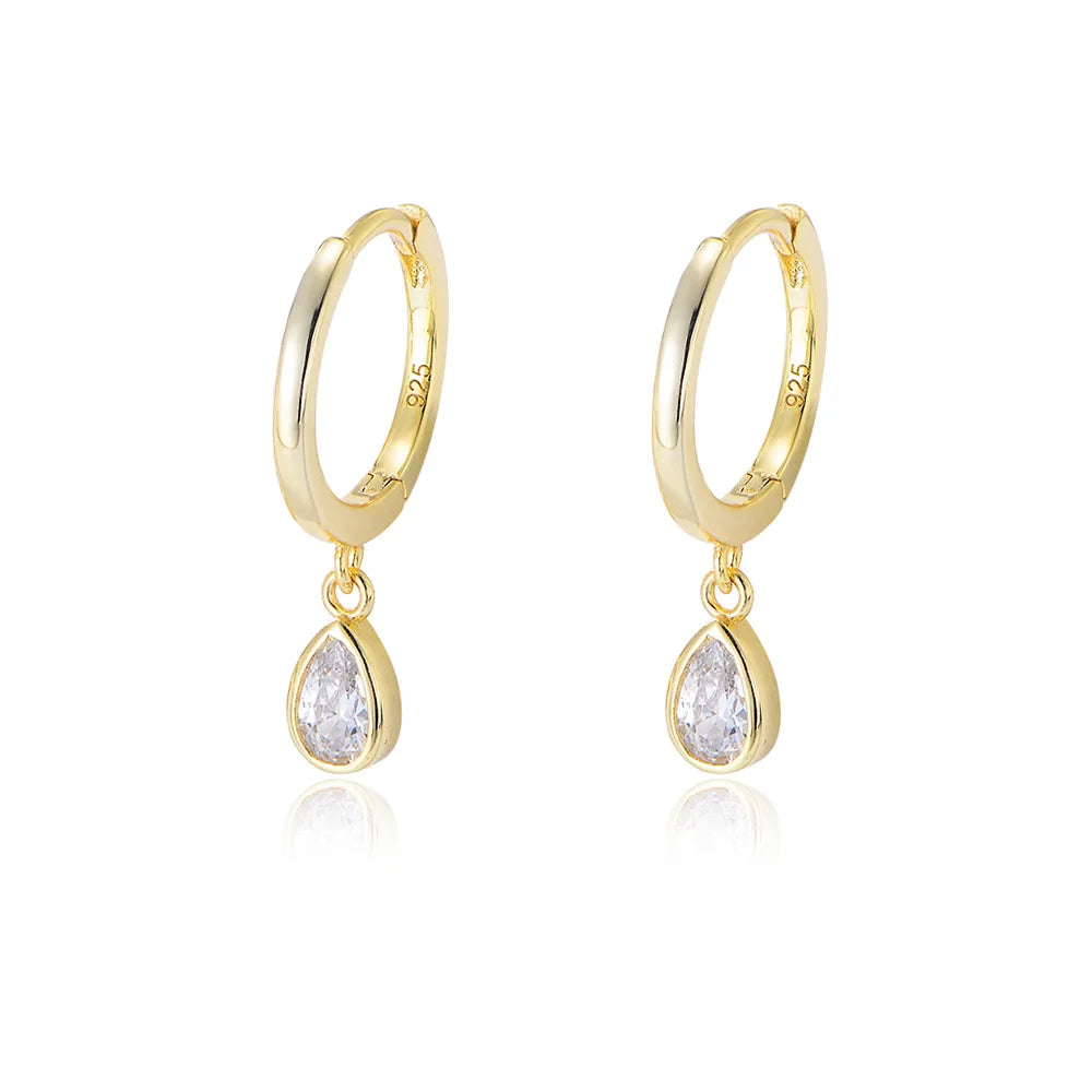 Fashion Jewelry Water Drop Zircon Geometric Stud Earrings Gold Plated 925 Sterling Silver Wholesale Party Gift