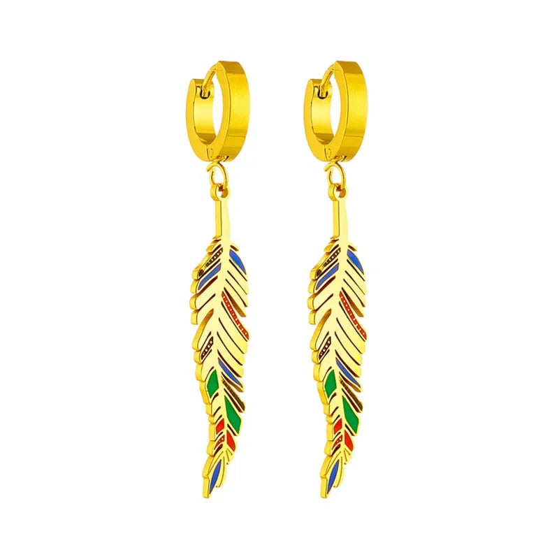 Fashion Enamel Leaf Pendant Earrings Niche Design Colorful Anti Tarnish Titanium Steel Earrings Fashion Jewelry Idea Party Gift