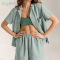 Restve Casual Home Clothes for Women Piece Set Short Sleeve Turn Down Collar Tops Female Shorts Autumn Nightwear