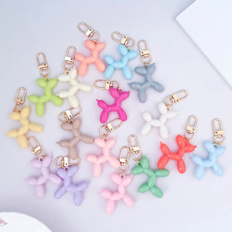 Cute Cartoon Colorful Dog Keychain Punk Balloon Dog Soft Rubber Keychains for Women Bag Pendant Men's Car Key Ring