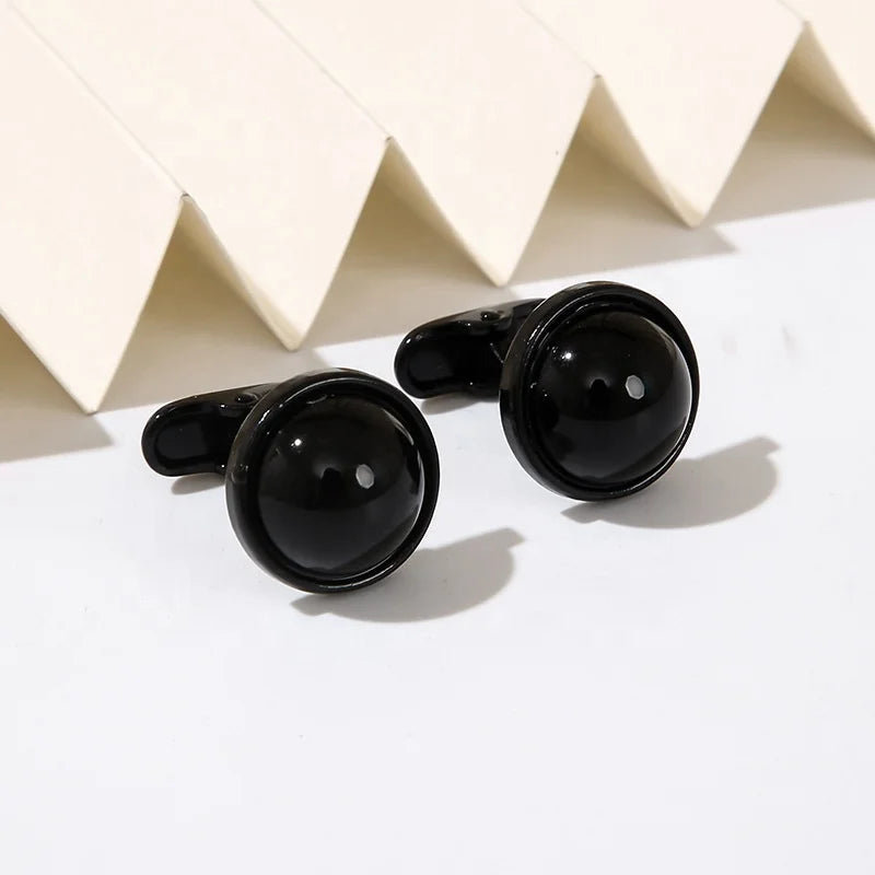 High-end Design Men's Cuff Links Alloy Round Fashion Black Gem Cufflinks Made in China