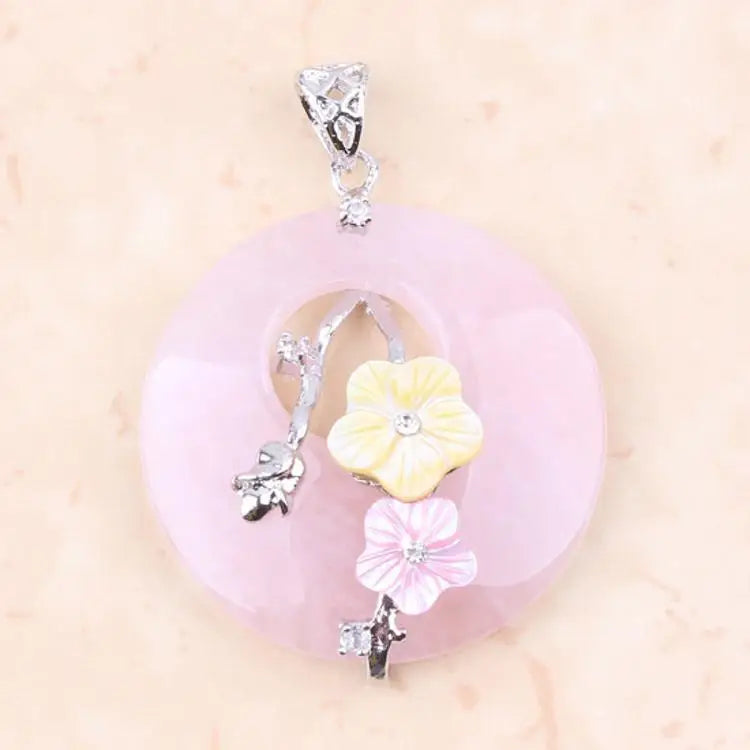 Hongzhuo Wholesale Fashion Silver Flower Charm Natural Gemstone Stone Donut Pendant Healing Crystal Top Quality Orgone Jewelry