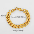 Punk Jewelry 18k Real Gold Plating Miami 3mm 6mm 8mm Link Chain Stainless Bracelet