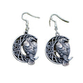 Vintage Pentagram Nature Moon Raven Crow Bird Earrings