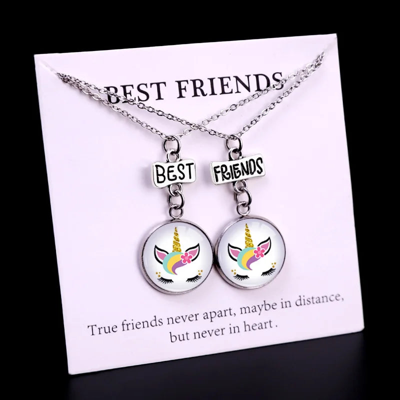Gift for Her Wedding Bridesmaid Gift Stainless Steel Base Glass Cabochon Statement Jewelry Unicorn Pendant Necklaces for Women
