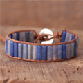 YueTong Natural Stone 4*13mm Blue Aventurine Tube Beads Leather Wrap Bracelet Bohemian Gemstone Cuff Bracelet Jewelry Wholesale