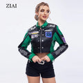 Winter Bomber Leather Jacket Women Cropped Letterman Jacket Custom logo PU Leather Jackets for Ladies