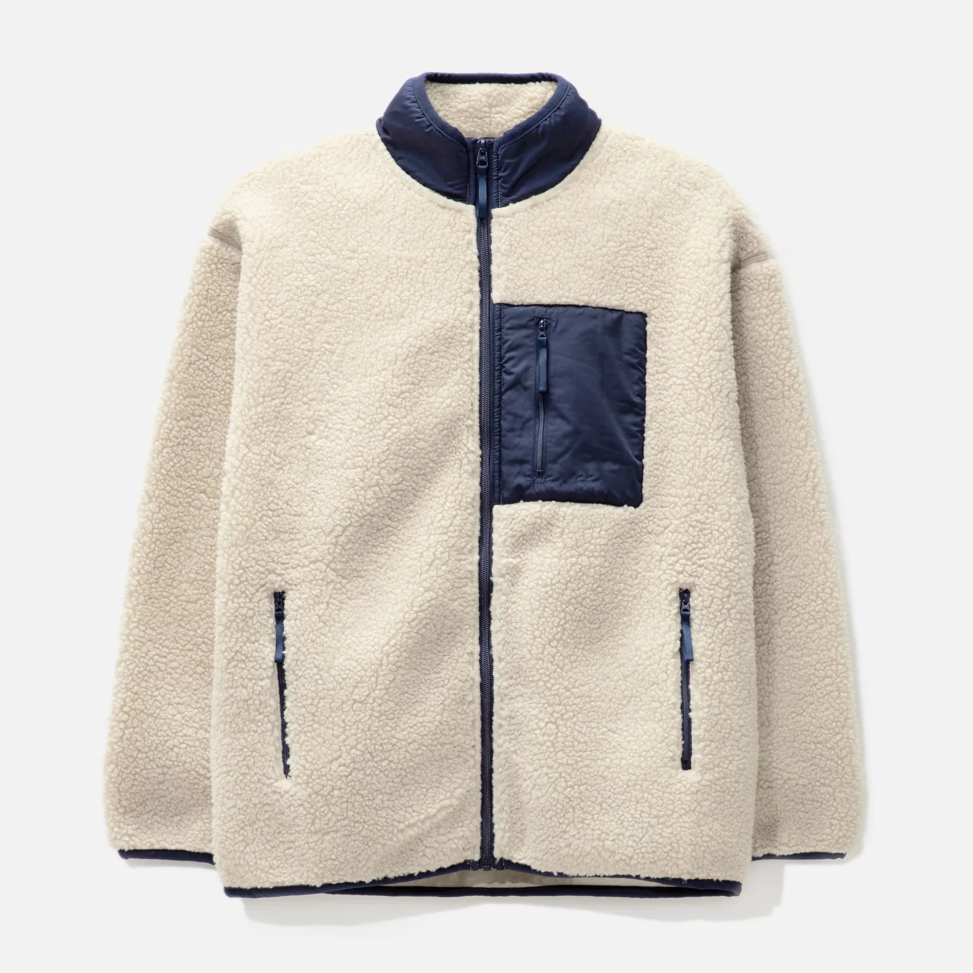 Winter Men's 100% Polyester Sherpa Fleece Jacket Stand Collar Full Zip Jackets With Chest Pockets