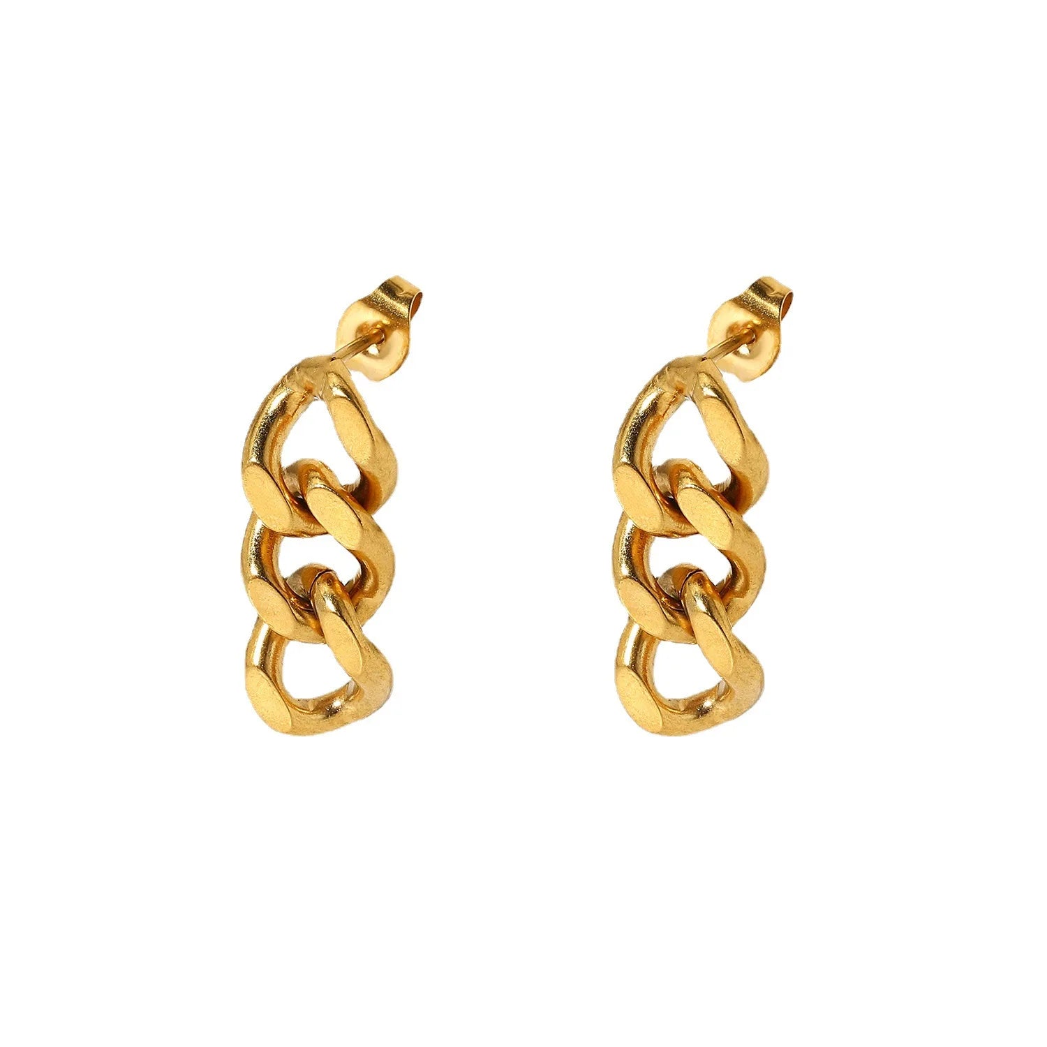 Fashion Women Stainless Steel Jewelry Minimalist 18K Gold Plated Geometric Link Chain Stud Earrings Waterproof YF2901