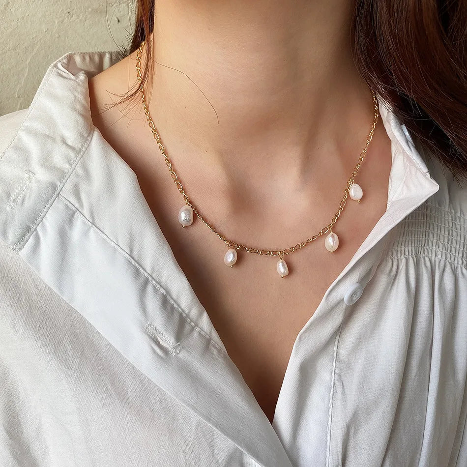 VIANRLA 925 Sterling Silver Elegant 18k Gold Plated Necklace with Freshwater Pearls