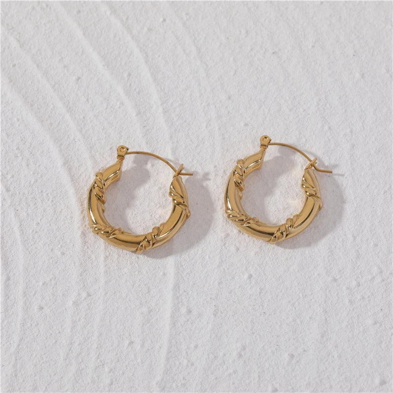 JOOLIM High End 18K Gold Plated Stainless Steel Twist Hoop Earrings Geometric Tube Earrings Trendy Style Jewelry