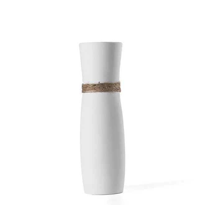 Custom White Ceramic Flower Vase Simplicity Hemp Rope Vase Modern Elegant Home Decorative Flower Vases for Home Decor
