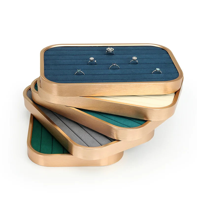 High End Fashion Earring Display Metal Microfiber Ring showcase Jewelry Tray