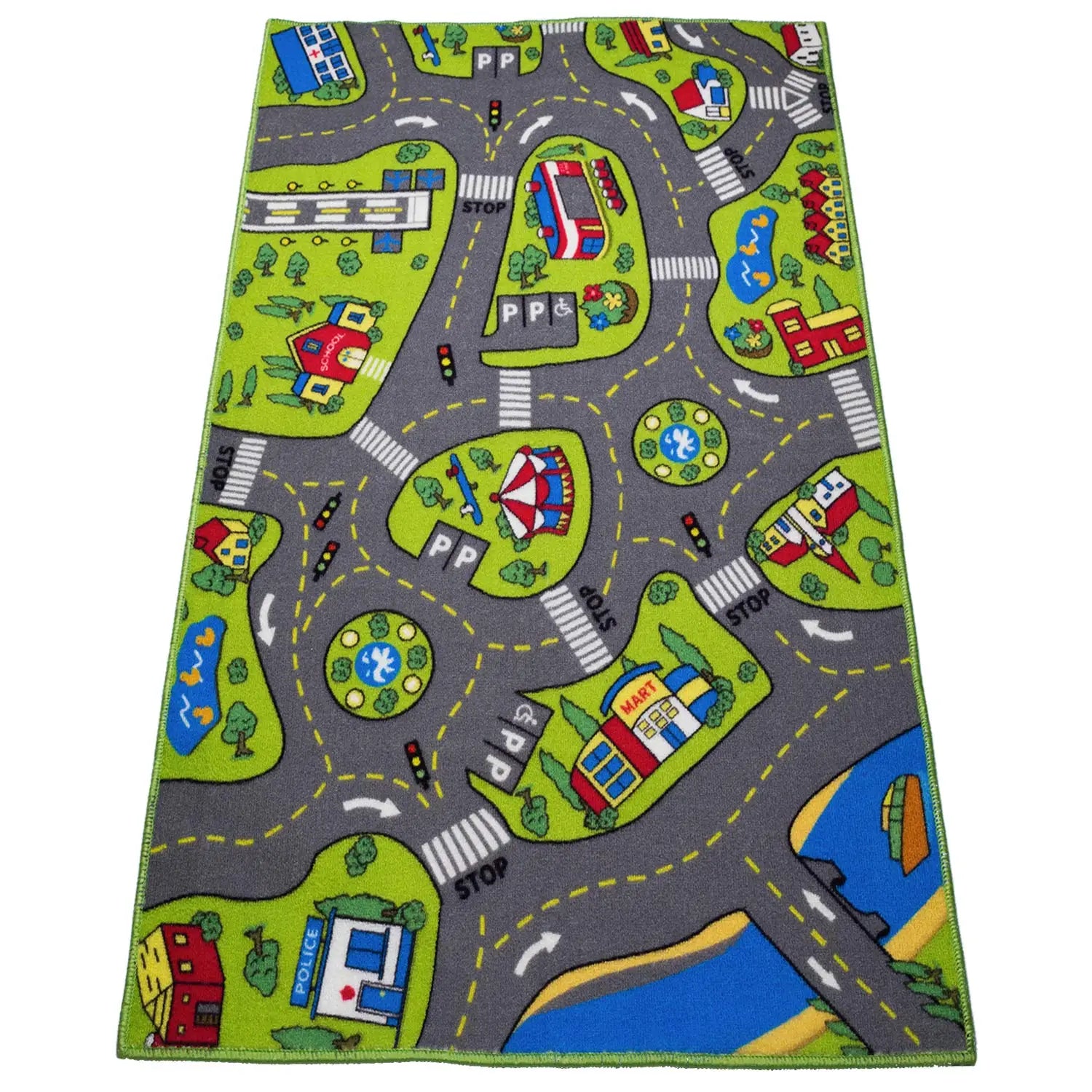 Large Multi-Color Educational Car Puzzle Rug Kids Playmat for Road and Traffic Carpet for Child's Room or Camping Use