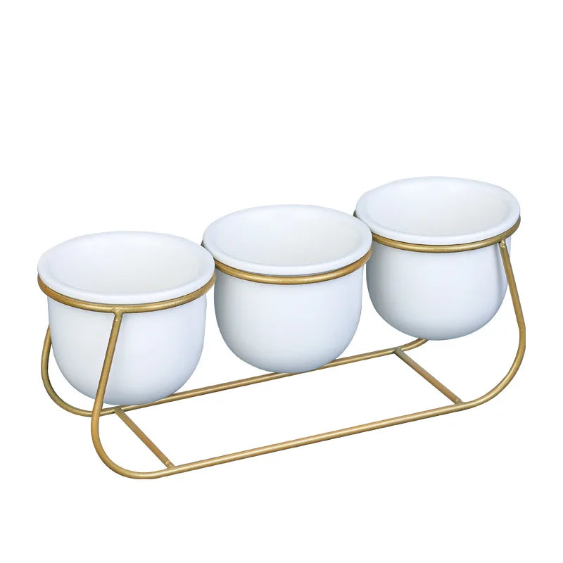 Creative Ceramic Triple Set Trapezoidal Flowerpot with Drainage Hole and Cute Design for Garden or Home Use