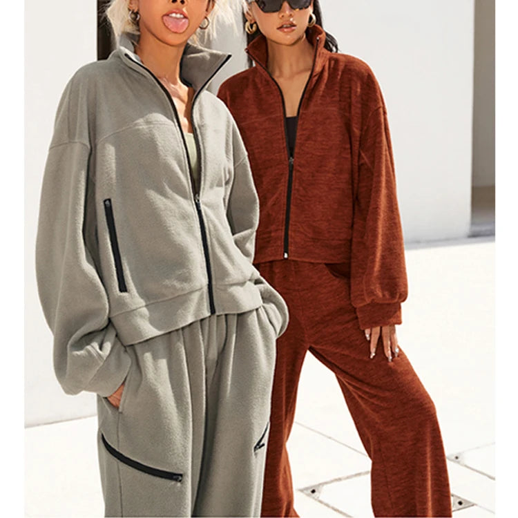 Women Clothes 2025 Custom Sweatsuits Wholesale 2 Piece Sweatpants and Hoodie Set Women Fleece Two Piece Zip up Hoodies Set