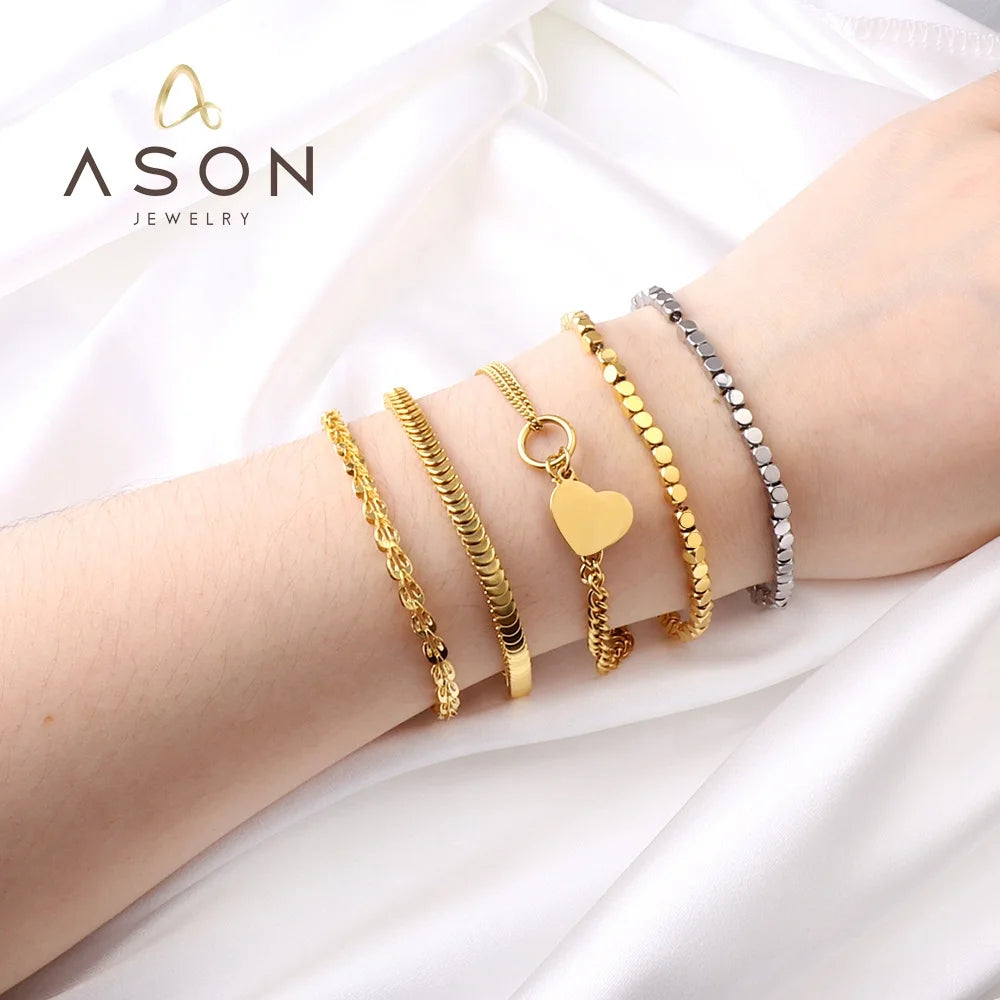 Ason Jewelry Wholesale Adjustable Heart Ladies Bracelet 18k Gold Plating the Designer Couple Bracelet Femme Ajustable for Women